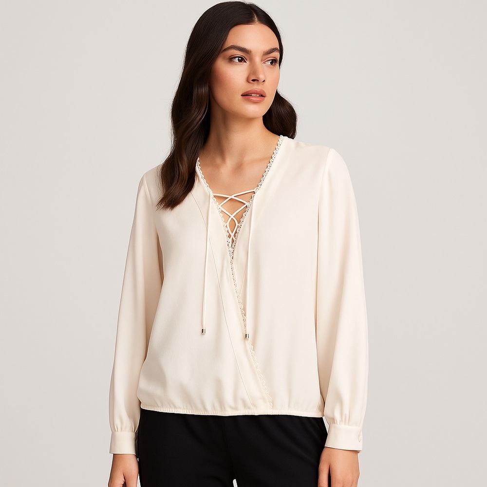 Marc Cain Cream Blouse with Lace-Up Detail